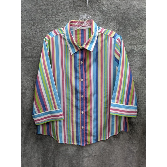 The Unbranded Brand Tops - Striped Button Up Shirt Women's Large‎ Estimated Vibrant Colorful